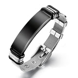 Mesh Stainless Steel Gold Silver Customized Personalised Laser Engraved Wrist Watch Band ID Bracelet For Men