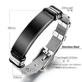 Mesh Stainless Steel Gold Silver Customized Personalised Laser Engraved Wrist Watch Band ID Bracelet For Men