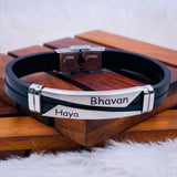Geometric Stainless Steel Gold Black Customized Personalised Laser Engraved Wrist Band Leather Bracelet For Men