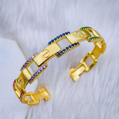 Screw Rainbow Multi Color 18k Gold Copper bangle Cuff Kada for Women