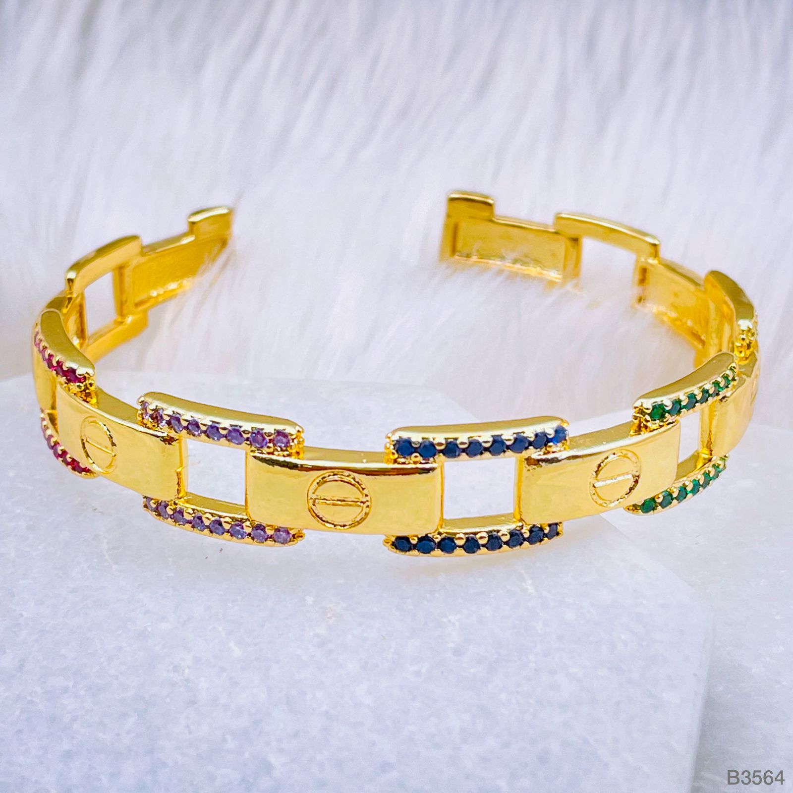 Screw Rainbow Multi Color 18k Gold Copper bangle Cuff Kada for Women