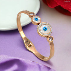 Stainless Steel Cubic Zirconia  Pink Rose Gold Three Evil Eye  Open  Cuff & Kada Women