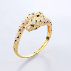 Spotted Black Panther Baguette Cubic Zirconia 18K Gold Kada for Women