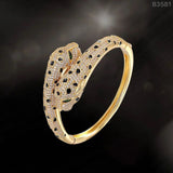 Spotted Black Panther Baguette Cubic Zirconia 18K Gold Kada for Women
