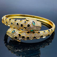 Spotted Black Panther Baguette Cubic Zirconia 18K Gold Kada for Women