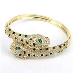 Spotted Black Panther Baguette Cubic Zirconia 18K Gold Kada for Women