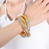 Triple Layer Wrap Around Snake 18k Gold Stainless Steel Stretchable Bracelet for Women