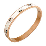 Evil Eye Enamel White Rose Gold Stainless Steel Anti Tarnish Openable Kada Bracelet For Women