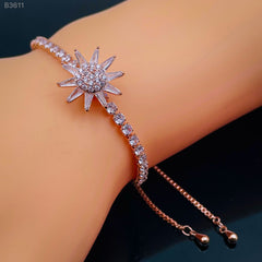 Rotating Trillion Flower Silver Adjustable Slider Bracelet for Women