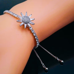 Rotating Trillion Flower Silver Adjustable Slider Bracelet for Women