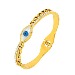 Mother of Pearl Evil Eye 18K Gold Stainless Steel Openable Kada Bracelets Womens
