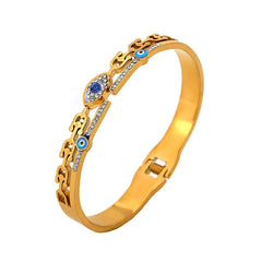 Evil Eye Fancy 18K Gold Stainless Steel Openable Kada Bracelet for Women