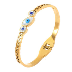 Mother of Pearl Evil Eye 18K Gold Stainless Steel Openable Kada Bracelet for Women