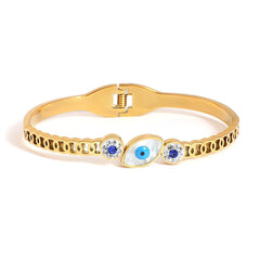 Mother of Pearl Evil Eye 18K Gold Stainless Steel Openable Kada Bracelet for Women