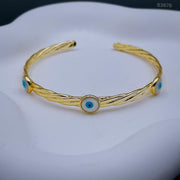 Triple Evil Eye Twisted 18K Gold Cuff Kada Bangle Bracelet for Women