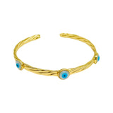 Triple Evil Eye Twisted 18K Gold Cuff Kada Bangle Bracelet for Women