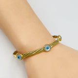 Triple Evil Eye Twisted 18K Gold Cuff Kada Bangle Bracelet for Women