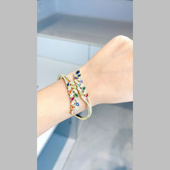 Floral Leaf Multi Color Cubic Zirconia 18K Gold Openable Kada Bangle for Women