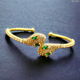 Studded Green Emerald Snake 18K Gold Cubic Zirconia Cuff Kada Bangle for Women