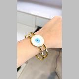 Large Evil Eye Mother Of Pearl Dual Layer 18K Gold Openable Cuff Kada Bangle For Women