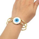 Large Evil Eye Mother Of Pearl Dual Layer 18K Gold Openable Cuff Kada Bangle For Women