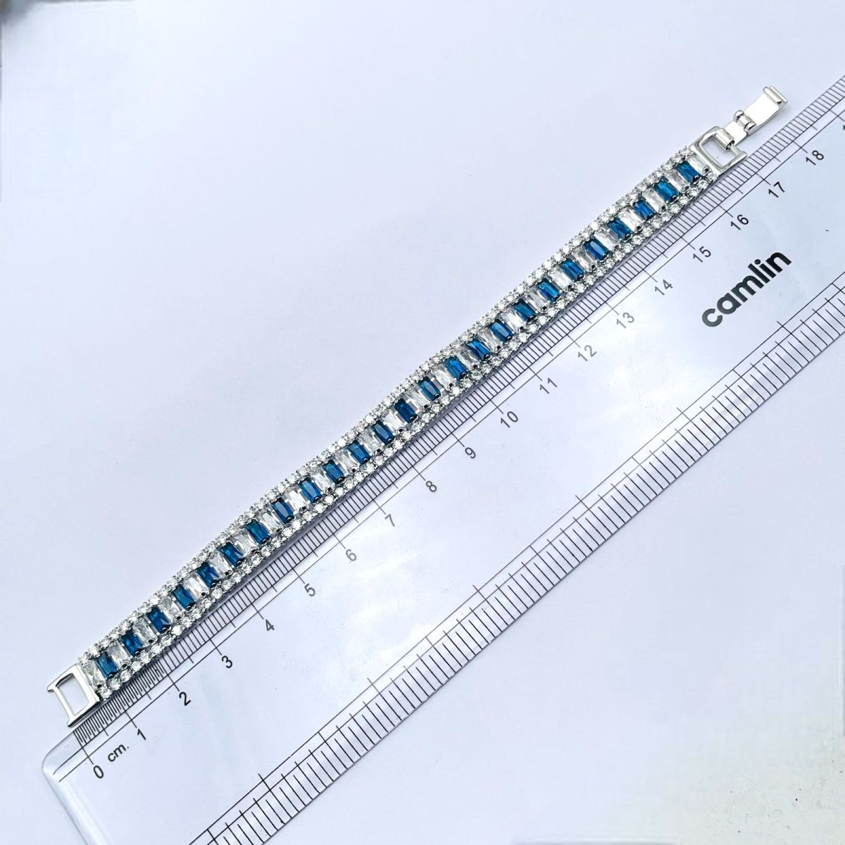 Green Emerald Baguette Cubic Zirconia Silver Tennis Bracelet for Women