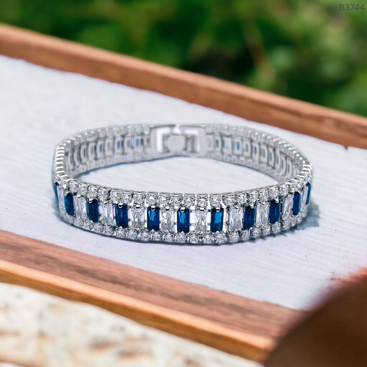 Green Emerald Baguette Cubic Zirconia Silver Tennis Bracelet for Women
