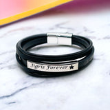Multi-Layer Black Silver Leather Customized Personalised Laser Engraved Wrist Wrap Band Strand Id Bracelet For Men