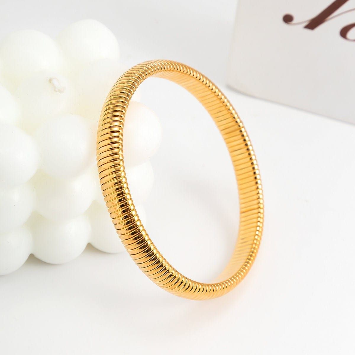 Cobra Snake 12mm 18K Gold Anti Tarnish Stainless Steel Stretchable Bracelet for Women
