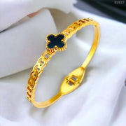 Black Clover Curb 18K Gold Stainless Steel Anti Tarnish Cuff Openable Kada Bangle for Women