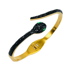 Black Cubic Zirconia 18K Gold Stainless Steel Anti Tarnish Openable Kada Bangle for Women