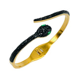 Black Snake Cubic Zirconia 18K Gold Stainless Steel Anti Tarnish Openable Kada Bangle for Women
