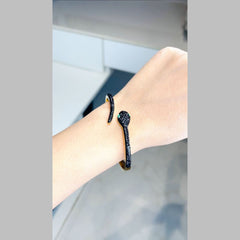 Black Cubic Zirconia 18K Gold Stainless Steel Anti Tarnish Openable Kada Bangle for Women