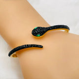 Black Snake Cubic Zirconia 18K Gold Stainless Steel Anti Tarnish Openable Kada Bangle for Women