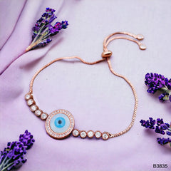 Evil Eye Mother of Pearl Cubic Zirconia 18K Rose Gold Anti Tarnish Adjustable Bracelet for Women