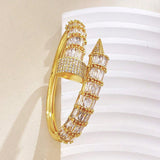 Gothic Nail Baguette Cubic Zirconia 18K Gold Openable Kada Bracelet For Women