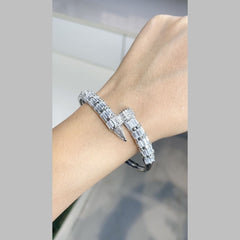 Gothic Nail Baguette Cubic Zirconia 18K Gold Openable Kada Bracelet For Women