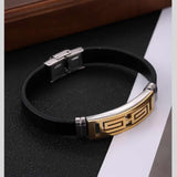 Zig Zag Two Tone Black 18K Gold Stainless Steel Silicon Anti Tarnish Writ Band Bracelet For Men