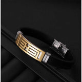 Zig Zag Two Tone Black 18K Gold Stainless Steel Silicon Anti Tarnish Writ Band Bracelet For Men