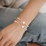 A Personalised Letter Alphabet Initial Pearl Braided Beige Rope Adjustable Thread Bracelet