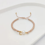 A Personalised Letter Alphabet Initial Pearl Braided Beige Rope Adjustable Thread Bracelet