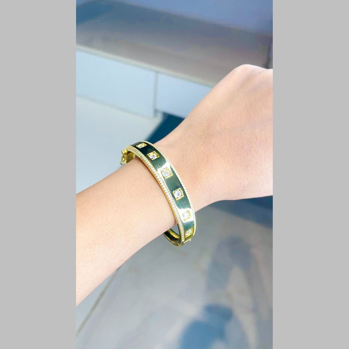 Dual Layer Wave CZ 18K Gold Anti Tarnish Kada Cuff Bangle