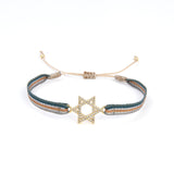 Round Cubic Zirconia Blue Beige Thread 18K Gold Adjustable Bracelet for Women