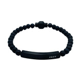 Bar Id Cubic Zirconia Black Stainless Steel Anti Tarnish Beads Bracelet For Men