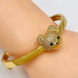 Teddy Bear Cubic Zirconia Copper 18K Gold Kada Anti Tarnish Bracelet For Women