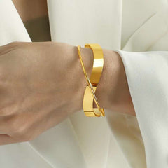 Twisted Cross Over 18K Gold Anti Tarnish Bracelet Cuff For Women