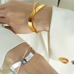 Twisted Cross Over 18K Gold Anti Tarnish Bracelet Cuff For Women