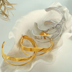 Twisted Cross Over 18K Gold Anti Tarnish Bracelet Cuff For Women
