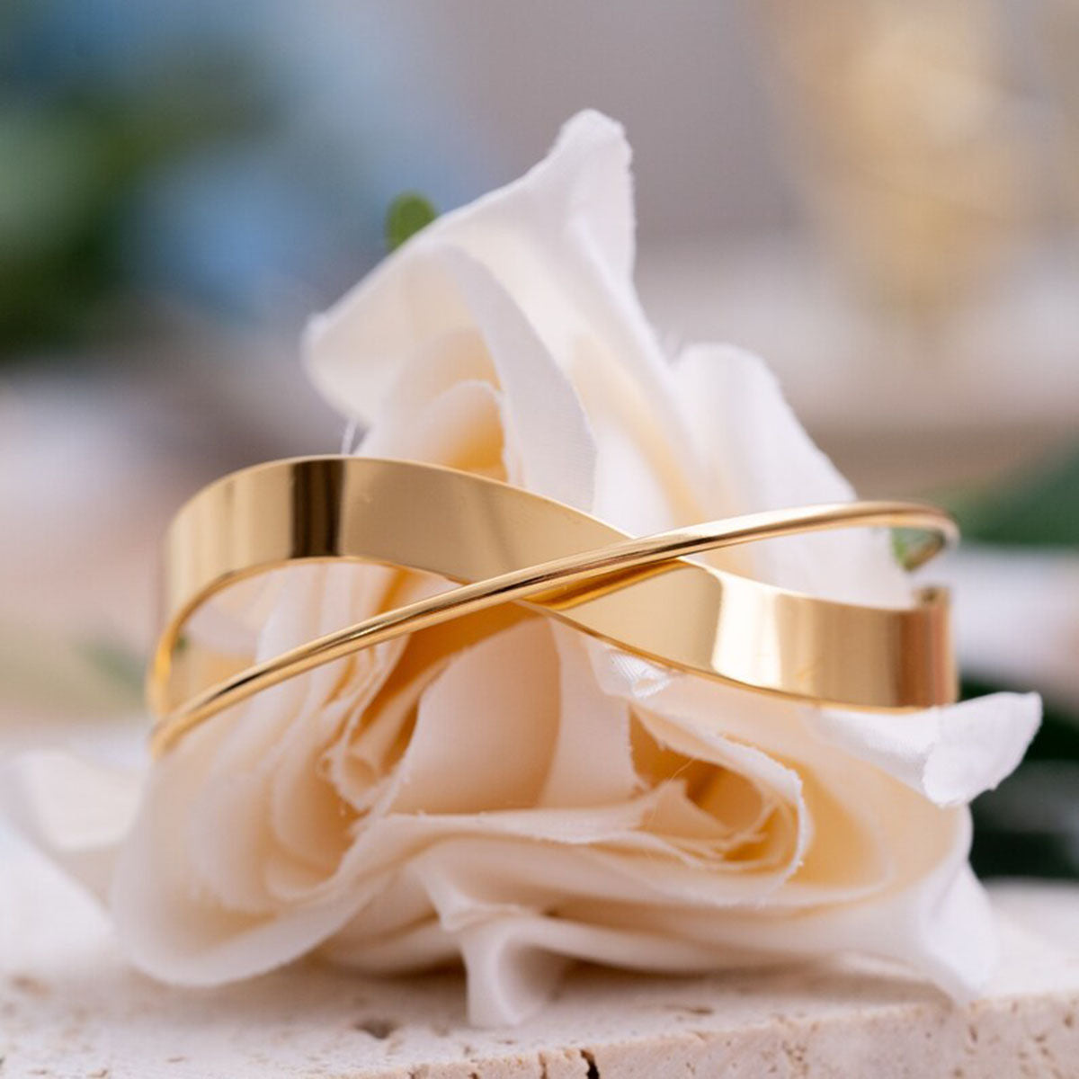 Twisted Cross Over 18K Gold Anti Tarnish Bracelet Cuff For Women