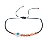 Evil Eye Mother Of Pearl Beads Black Rose Gold Anti Tarnish Slim Adjustable Threads Bracelet For Women